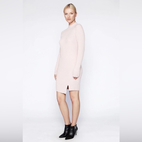 BARDOT Mini Ribbed Mock Neck Knit Slit Dress in Dusty Pink Bodycon Womens Medium - Picture 3 of 10